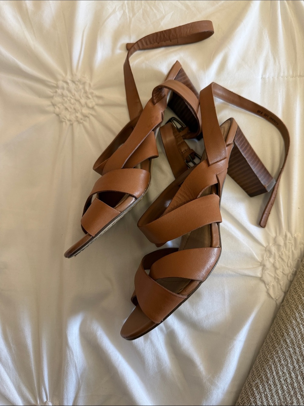 Lands' End Cognac Wrap-Strap Block Heel Sandals